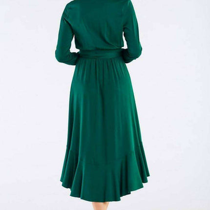 Elegant Ruffled Viscose Evening Gown with Stylish Details