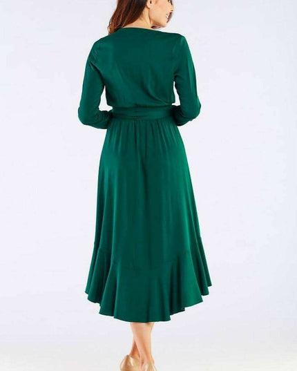 Elegant Ruffled Viscose Evening Gown with Stylish Details