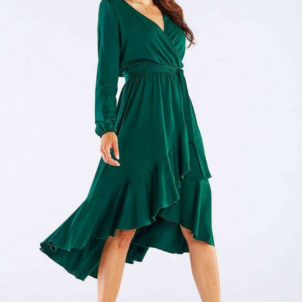 Elegant Ruffled Viscose Evening Gown with Stylish Details