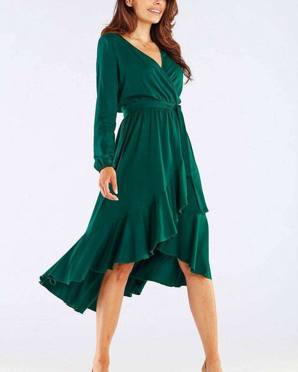 Elegant Ruffled Viscose Evening Gown with Stylish Details
