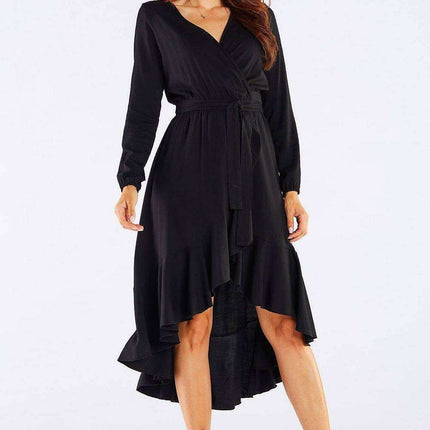 Elegant Ruffled Viscose Evening Gown with Stylish Details