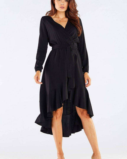 Elegant Ruffled Viscose Evening Gown with Stylish Details