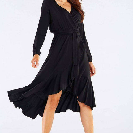 Elegant Ruffled Viscose Evening Gown with Stylish Details