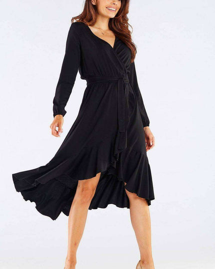 Elegant Ruffled Viscose Evening Gown with Stylish Details