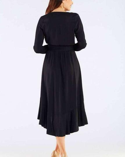 Elegant Ruffled Viscose Evening Gown with Stylish Details