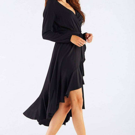 Elegant Ruffled Viscose Evening Gown with Stylish Details