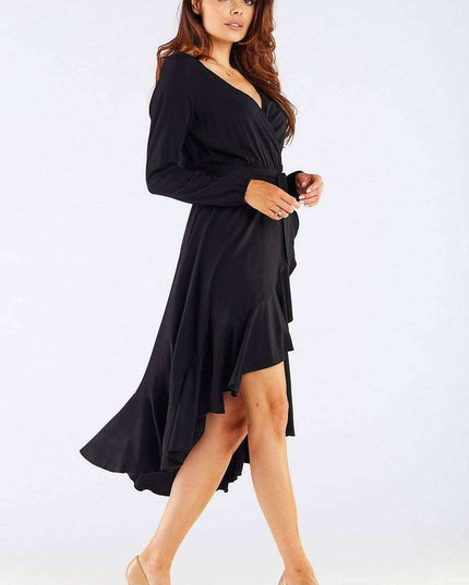 Elegant Ruffled Viscose Evening Gown with Stylish Details