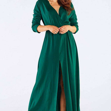 Elegant Long-Sleeve Maxi Dress with Zip Closure