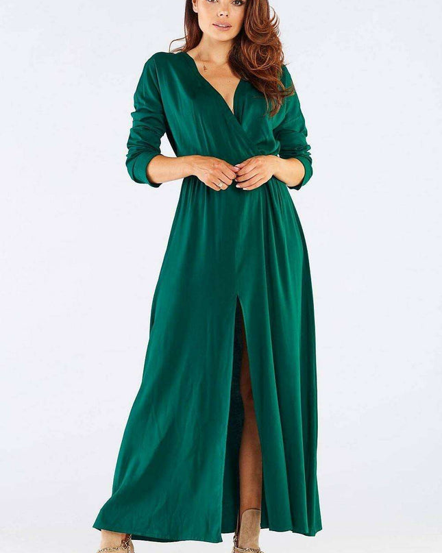 Elegant Long-Sleeve Maxi Dress with Zip Closure