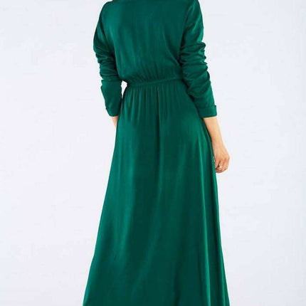Elegant Long-Sleeve Maxi Dress with Zip Closure