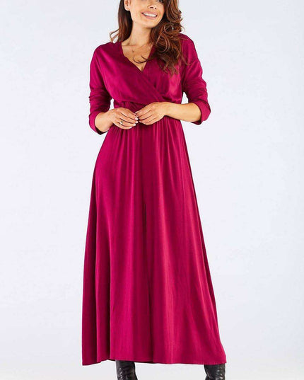 Elegant Long-Sleeve Maxi Dress with Zip Closure