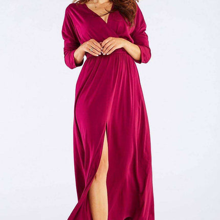 Elegant Long-Sleeve Maxi Dress with Zip Closure