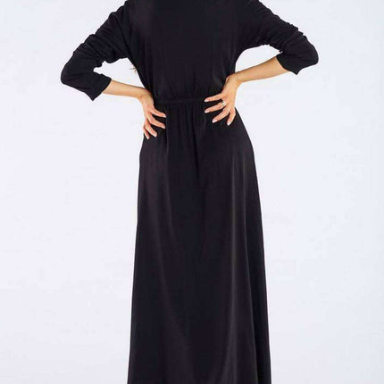 Elegant Long-Sleeve Maxi Dress with Zip Closure