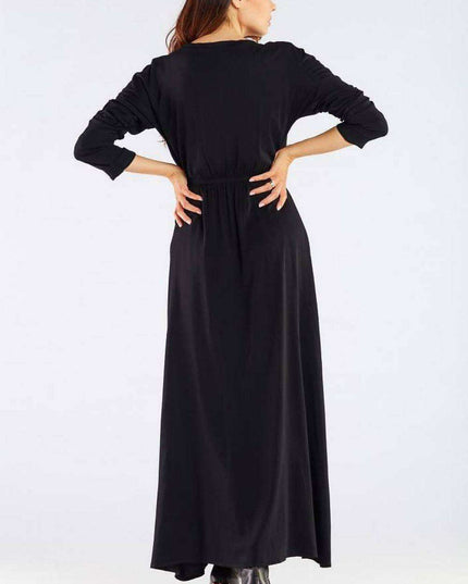 Elegant Long-Sleeve Maxi Dress with Zip Closure