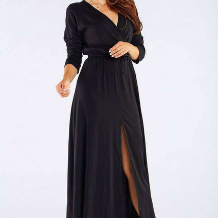 Elegant Long-Sleeve Maxi Dress with Zip Closure