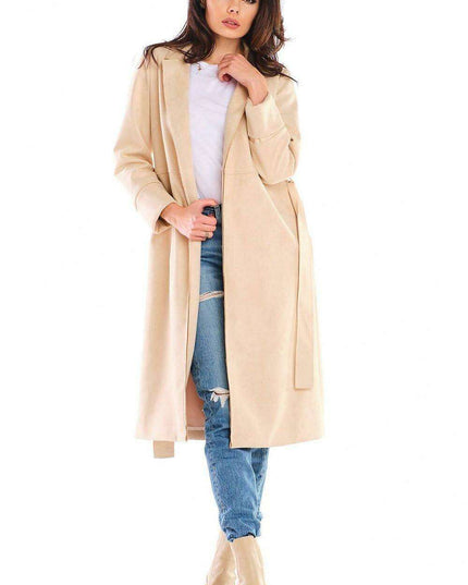 Chic Suede Women's Trench Coat with Adjustable Waist Tie