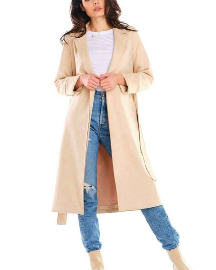 Chic Suede Women's Trench Coat with Adjustable Waist Tie