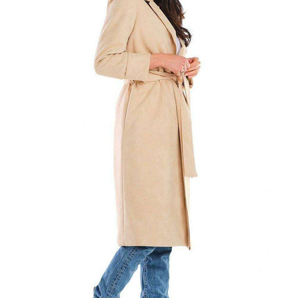 Chic Suede Women's Trench Coat with Adjustable Waist Tie