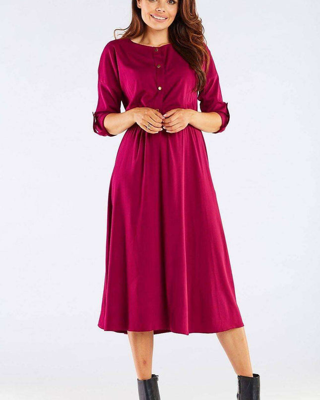 Elegant Kimono Sleeve Midi Dress with Adjustable Waist Sash