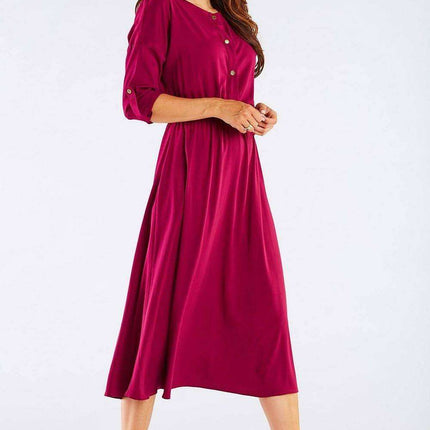 Elegant Kimono Sleeve Midi Dress with Adjustable Waist Sash