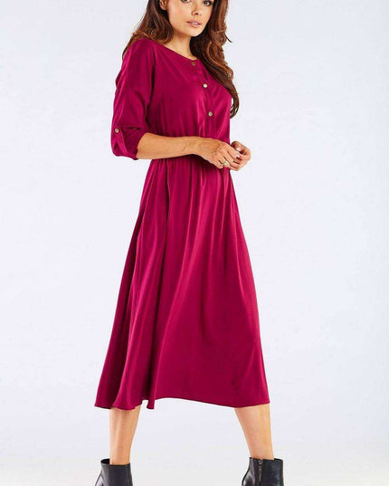 Elegant Kimono Sleeve Midi Dress with Adjustable Waist Sash