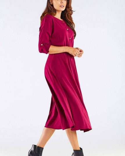 Elegant Kimono Sleeve Midi Dress with Adjustable Waist Sash