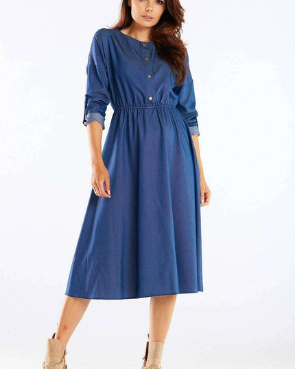 Elegant Kimono Sleeve Midi Dress with Adjustable Waist Sash