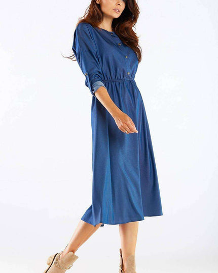 Elegant Kimono Sleeve Midi Dress with Adjustable Waist Sash