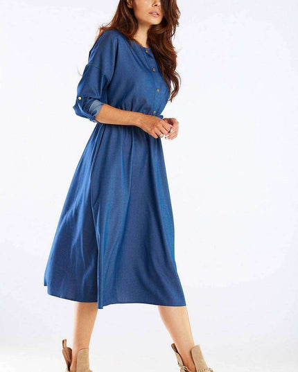 Elegant Kimono Sleeve Midi Dress with Adjustable Waist Sash