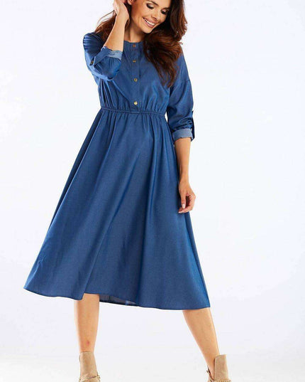 Elegant Kimono Sleeve Midi Dress with Adjustable Waist Sash