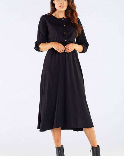 Elegant Kimono Sleeve Midi Dress with Adjustable Waist Sash