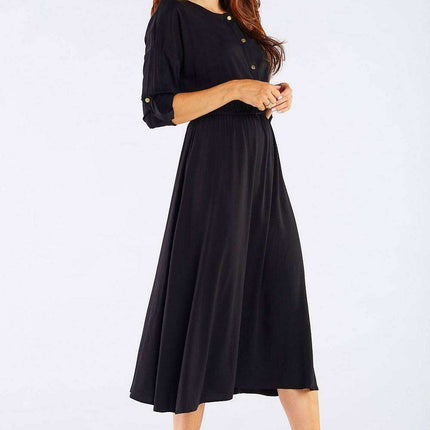 Elegant Kimono Sleeve Midi Dress with Adjustable Waist Sash