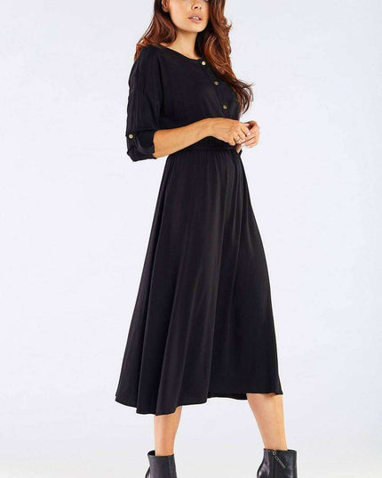 Elegant Kimono Sleeve Midi Dress with Adjustable Waist Sash
