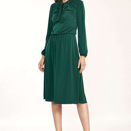 Chic Tie Neck Midi Office Dress For Elegant Everyday Wear