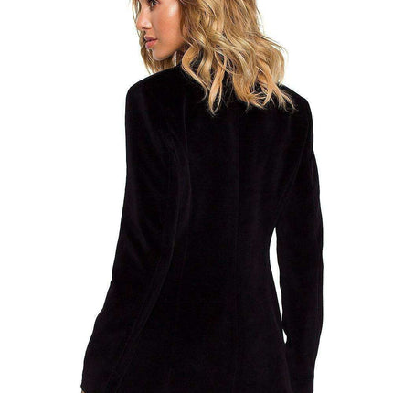 Chic Velvet Knit Blazer with Glamorous Gold Details