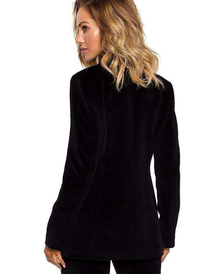 Chic Velvet Knit Blazer with Glamorous Gold Details