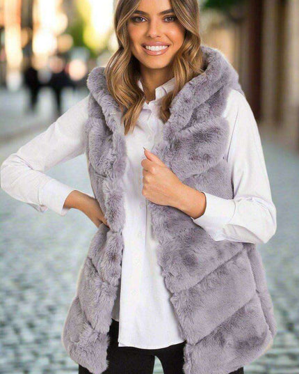 Beige Hooded Sleeveless Jacket for Women