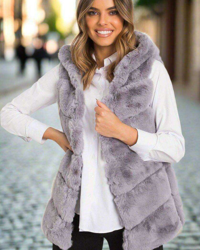 Beige Hooded Sleeveless Jacket for Women