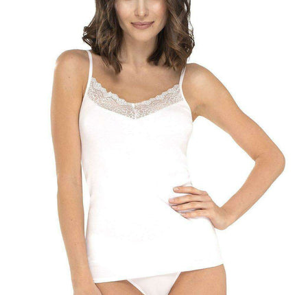 Elegant Lace-Adorned Cotton Camisole with Adjustable Straps