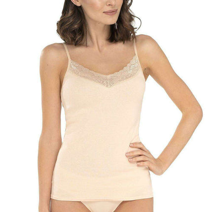 Elegant Lace-Adorned Cotton Camisole with Adjustable Straps