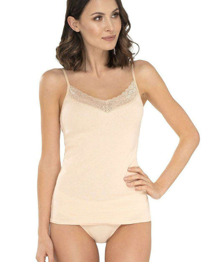 Elegant Lace-Adorned Cotton Camisole with Adjustable Straps