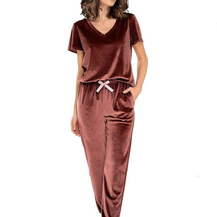 Velvet Wine Lounge Suit with Bow Embellishment
