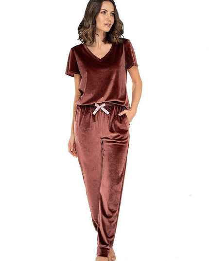 Velvet Wine Lounge Suit with Bow Embellishment