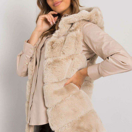 Beige Hooded Sleeveless Jacket for Women