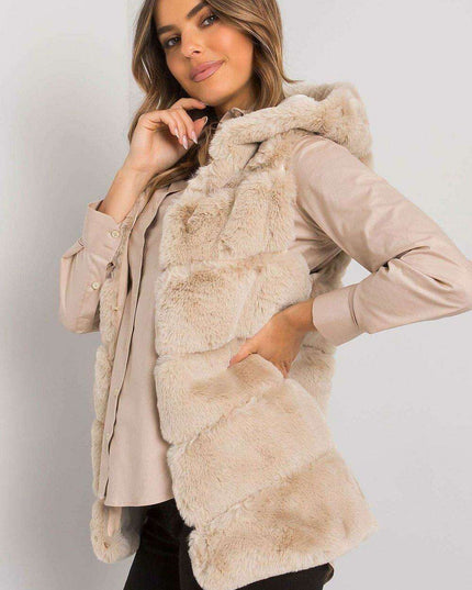 Beige Hooded Sleeveless Jacket for Women
