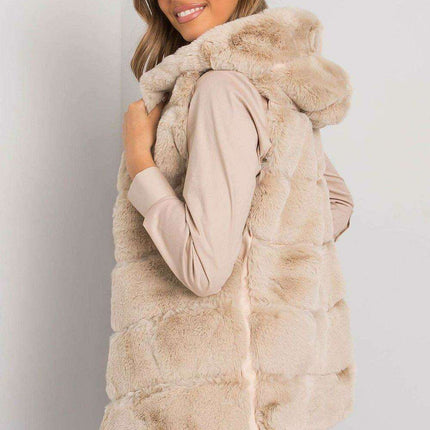Beige Hooded Sleeveless Jacket for Women