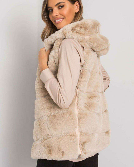 Beige Hooded Sleeveless Jacket for Women