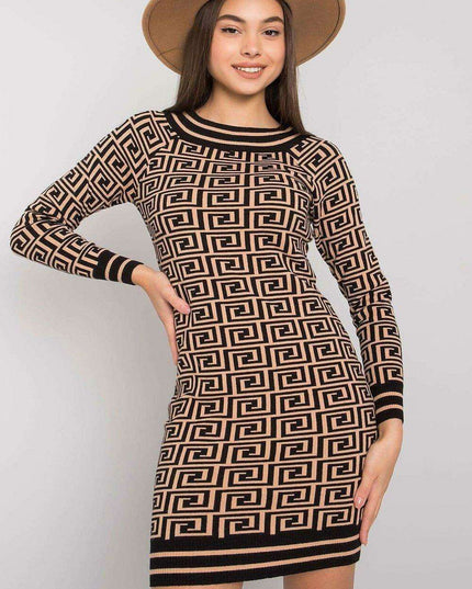 Chic Camel Fitted Knit Dress for Effortless Sophistication