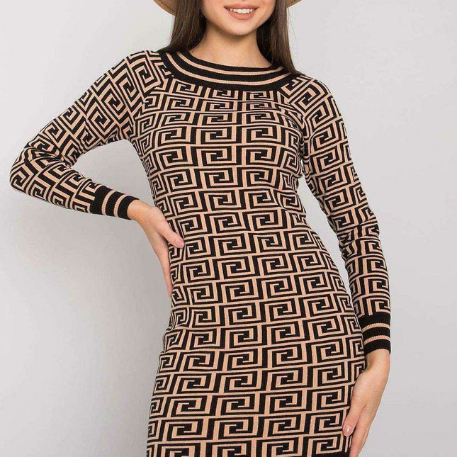 Chic Camel Fitted Knit Dress for Effortless Sophistication