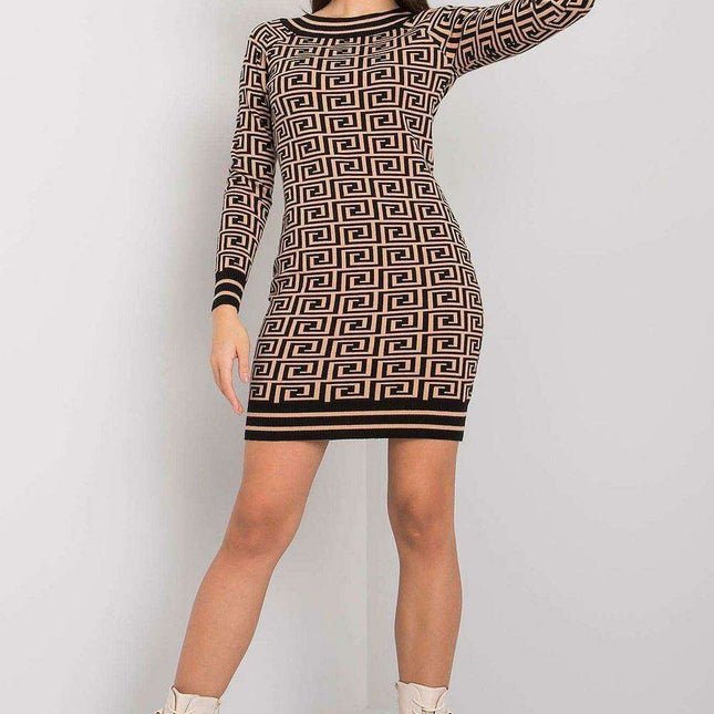 Chic Camel Fitted Knit Dress for Effortless Sophistication